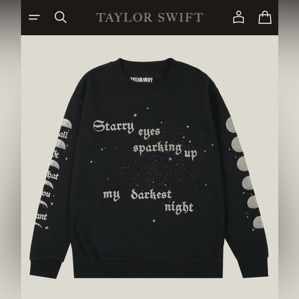 NWT TAYLOR SWIFT SPARKING UP MY DARKEST NIGHT CREWNECK SHIRT, SIZE XS
